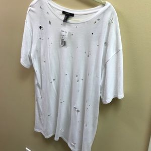 Distressed white tee